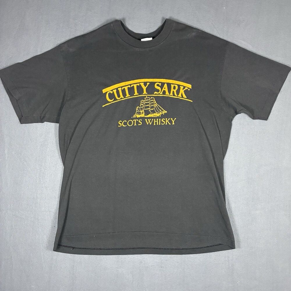 Vintage Hanes Label CUTTY SARK Scots Whiskey 80s 90s T Shirt XL Faded black